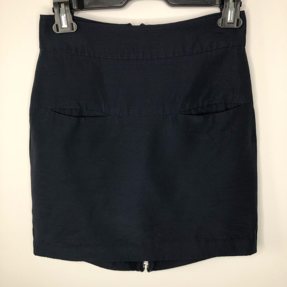 Daniela Corte Navy Blue Rear Exposed Zipper Wool & Silk Mini‎ Skirt Size XS